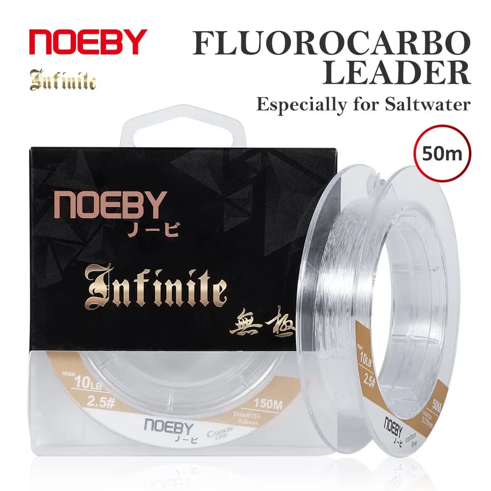 NOEBY Shock Leader Fluorocarbone 50m 6-65lb pour la Pêche en Mer - Ligne Monofilament 100% Carbone Résistante