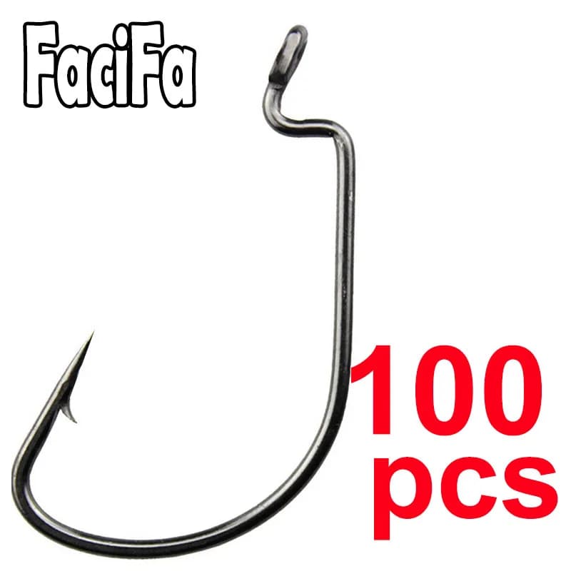 100 hameçons pêche leurres souples gros gap pour carnassiers, acier carbone noir, modèle crank barbelé, lot de 100