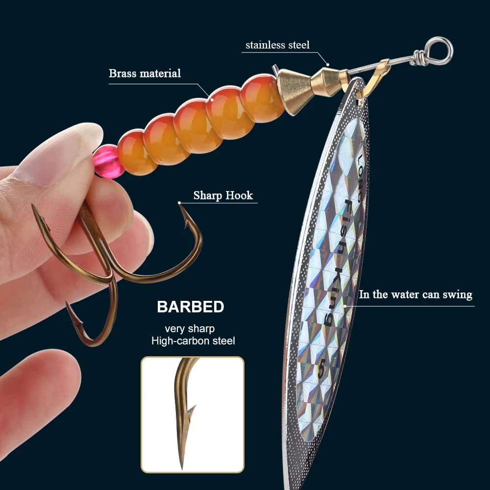 Leurre cuillère métal Fish King pour brochet et perche, leurre spinner avec hameçons - 4.5g à 27.1g