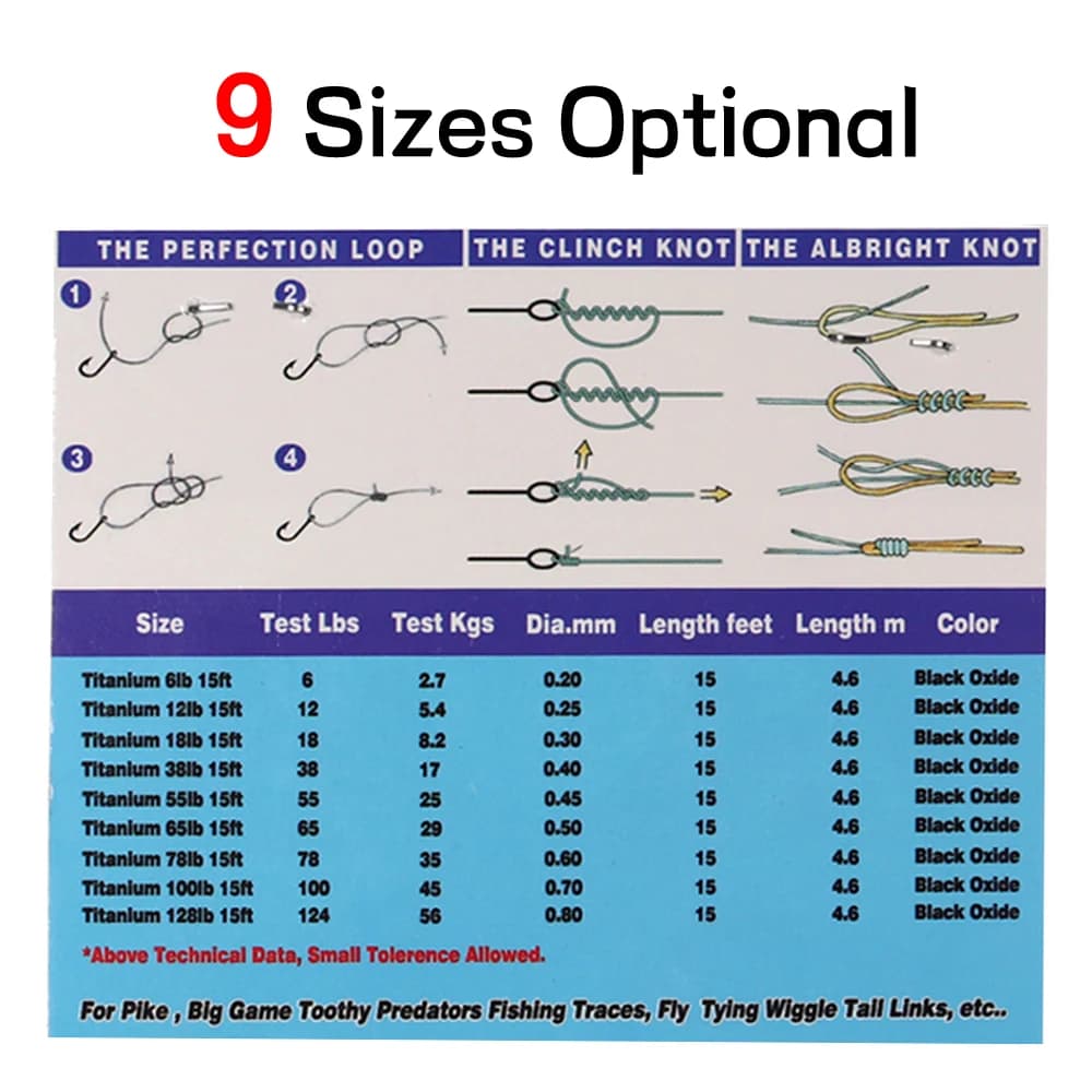Bas de ligne nickel titane 15ft/4.6m anti-vrillage pour pêche en mer brochet thon wahoo 6LB-124LB