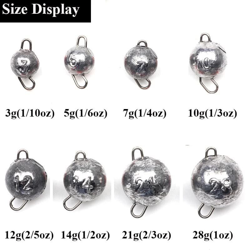 Lot de 5 plombs de pêche bullet et ronds de 3g à 28g avec émerillon pour