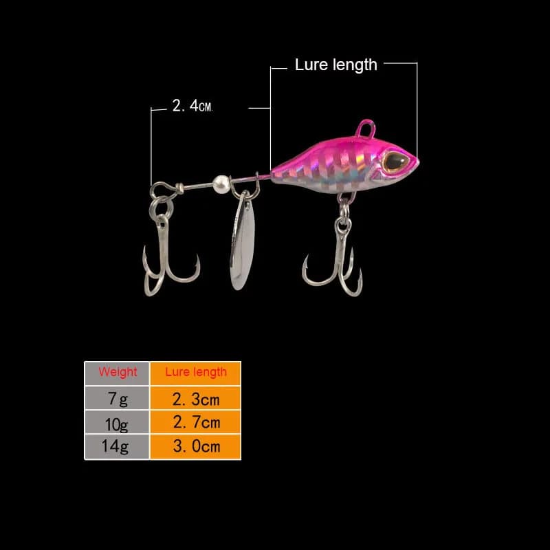 Leurre vibrant rotatif Long Shot 7g 10g 14g avec queue spinner pour pêche aux leurres durs