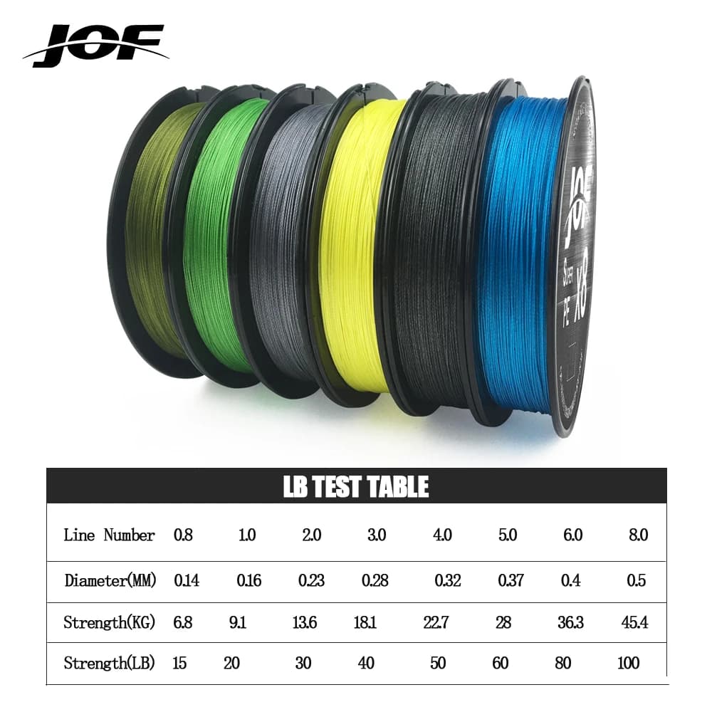 Ligne de pêche multifilament JOF 8 brins 150M 300M 500M pour carpe et pêche sportive en eau douce