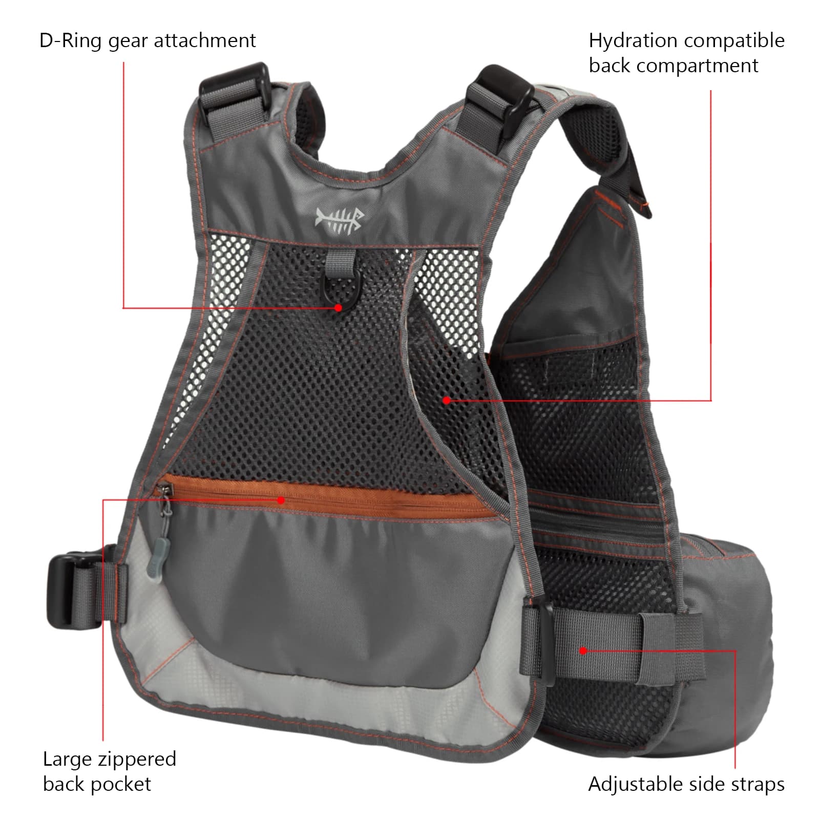 Gilet de pêche à la mouche Bassdash FV09 pour enfant et adolescent, taille ajustable et multiples