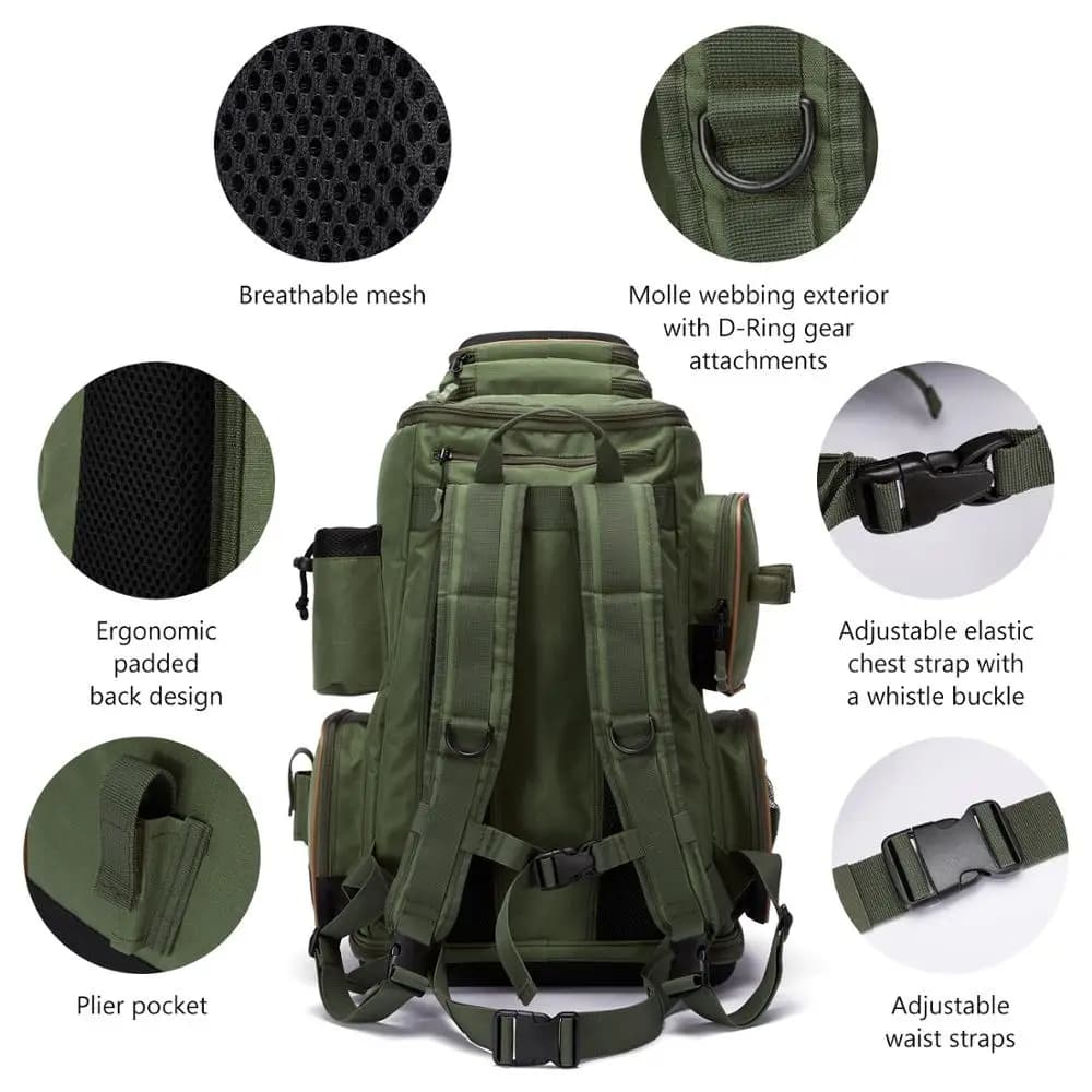 Sac à dos pêche tactique Bassdash léger - Boîte à matériel souple avec protection pluie intégrée