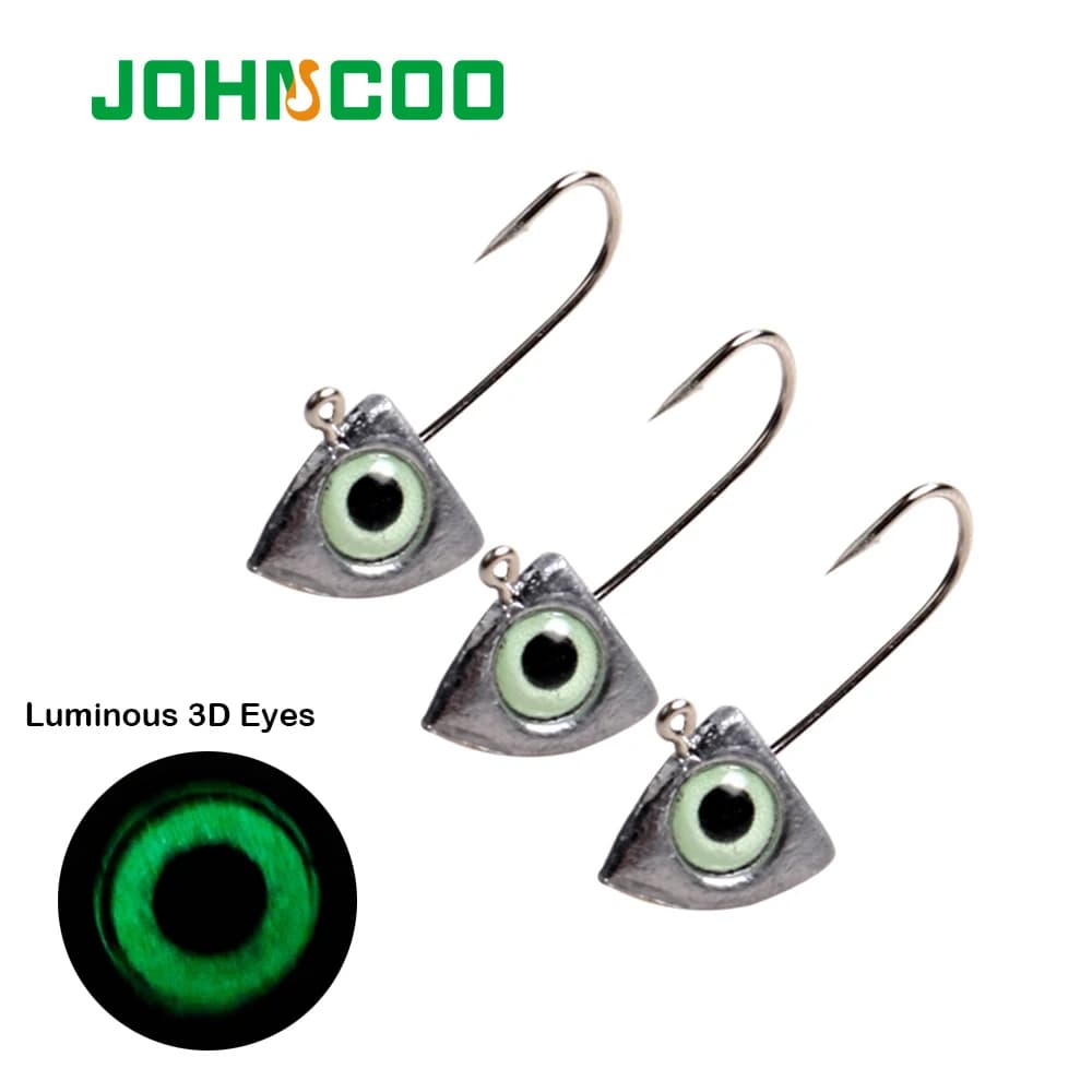 Têtes plombées lumineuses JOHNCOO 8pcs avec œil 3D pour pêche de la glace et du black-bass
