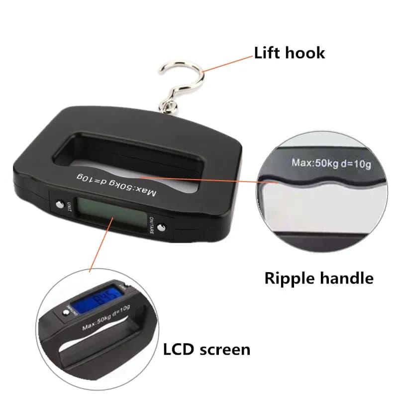 Pèse-personne électronique portable 50Kg mini accrocheur pêche balance numérique affichage bleu précision 10g