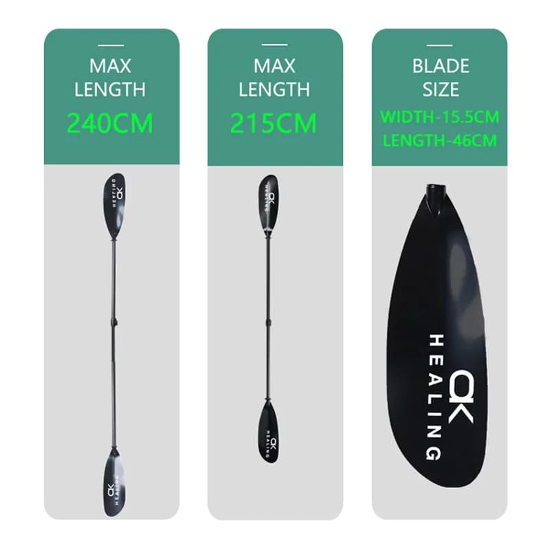 Pagaie kayak 2 sections en fibre de carbone et fibre de verre, double pales pour kayak de pêche