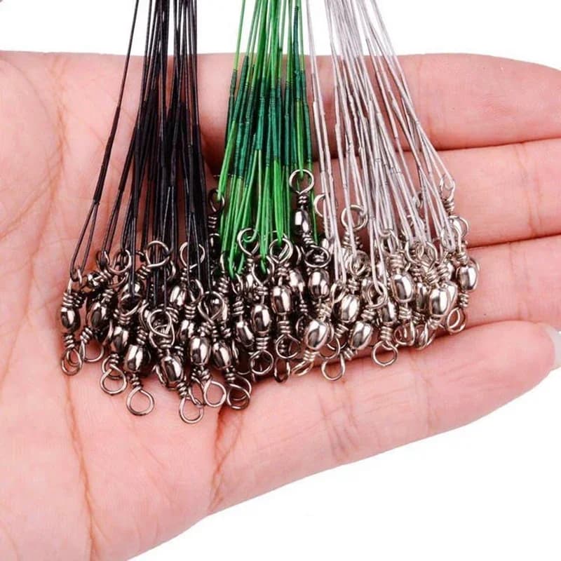 Fil acier pêche anti-morsure haute résistance avec émerillons tournants, 200/100/60/20 pièces