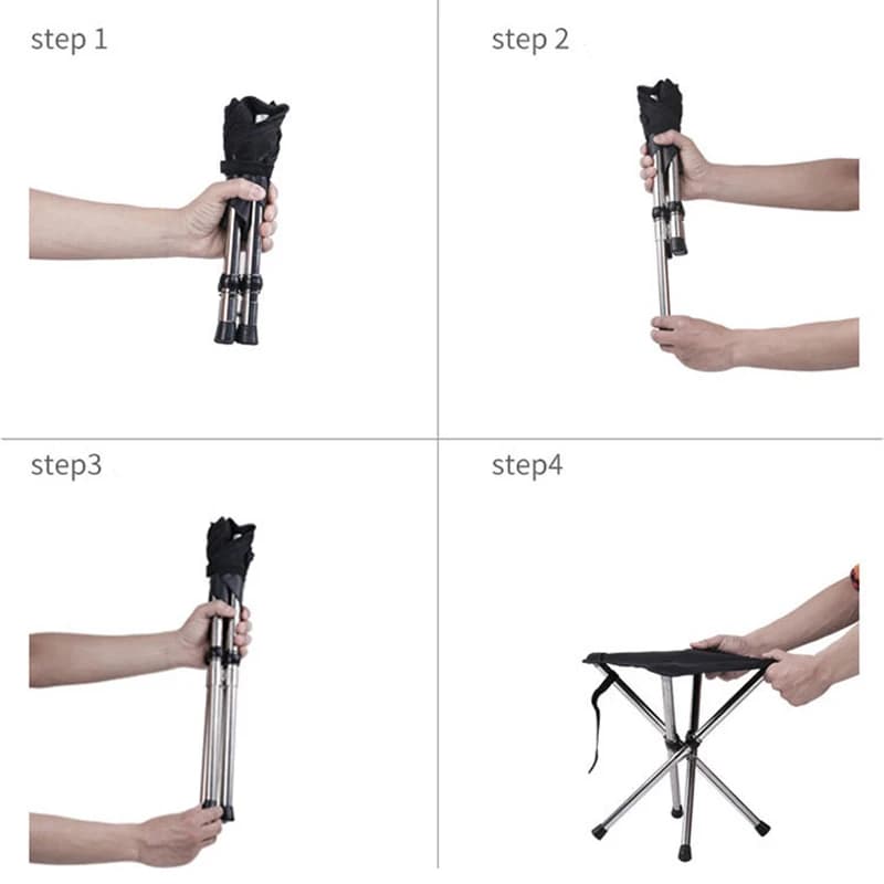 Tabouret de pêche télescopique pliant en acier inoxydable avec sac de rangement