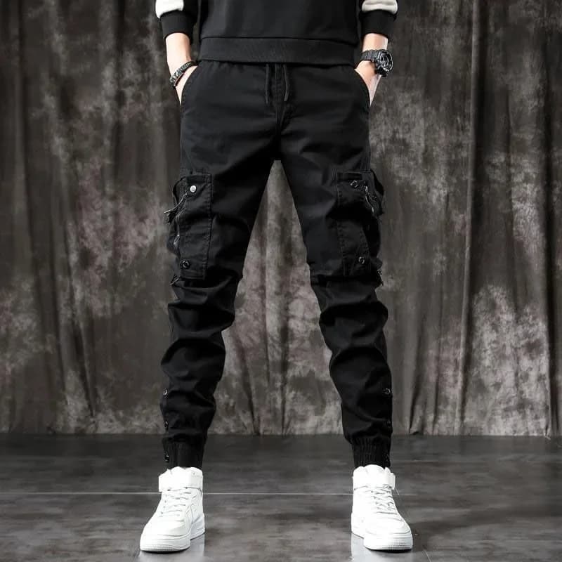 Pantalon cargo style américain pour pêche - Multiples poches noir loose pêche urbaine