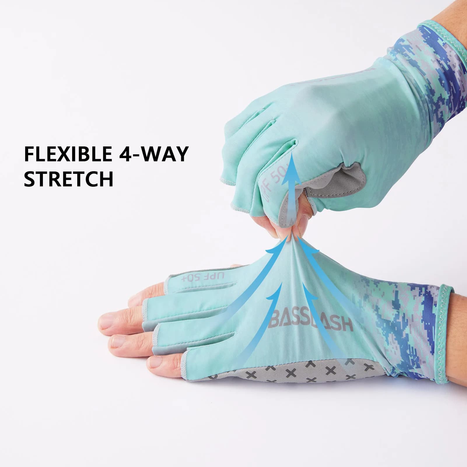 Gants soleil BASSDASH 3/4 doigts UPF 50+ anti-dérapage paume silicone homme femme pêche vélo course