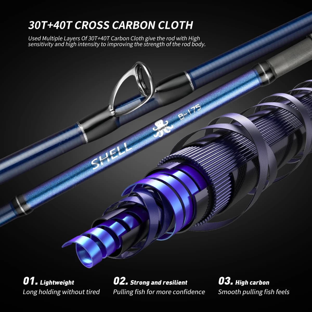 Canne poulpe Johncoo pointe titane 1.75m grip gun bateau pêche poulpe matériel spécifique mer
