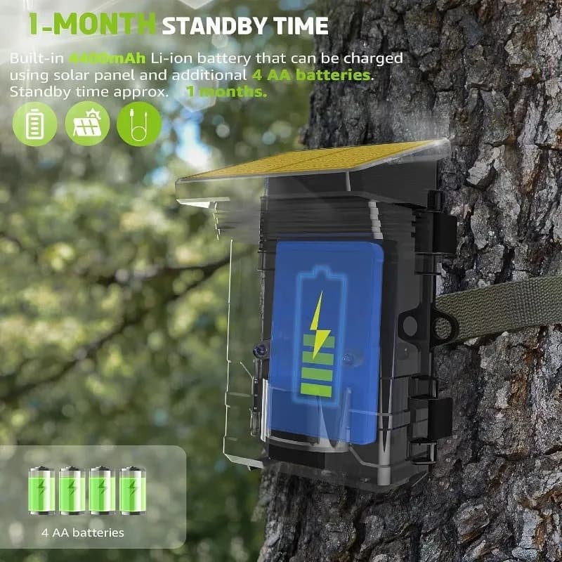Caméra solaire 50MP 4K étanche détection mouvement - Sécurité jardin et surveillance de chasse extérieure