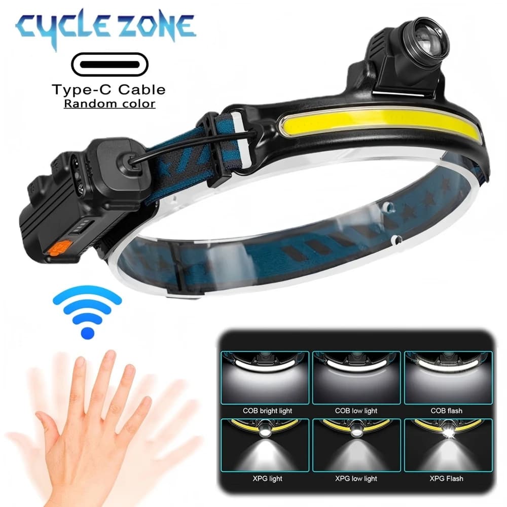 Lampe frontale LED avec zoom et capteur COB rechargeable pour pêche camping