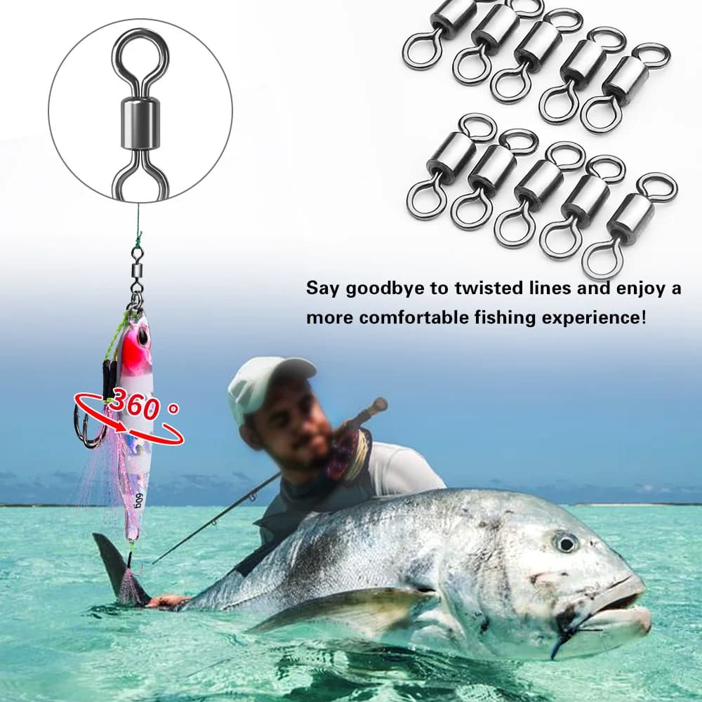 50 émerillons de pêche en acier inoxydable solide pour connecter leurres et hameçons