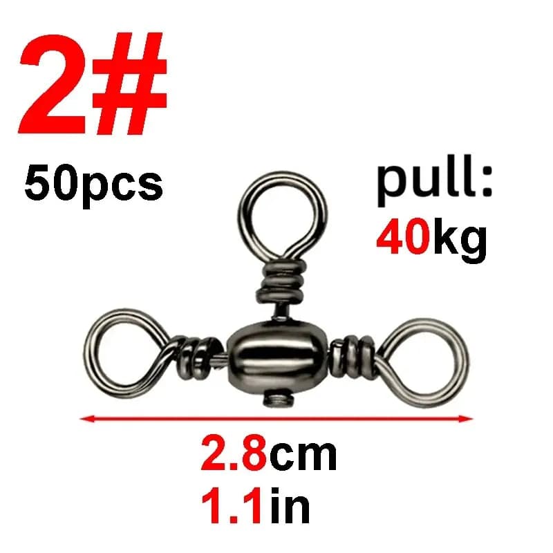 Lot de 50 connecteurs triple brins en nickel noir pour pêche, émerillons T et séparateur de ligne