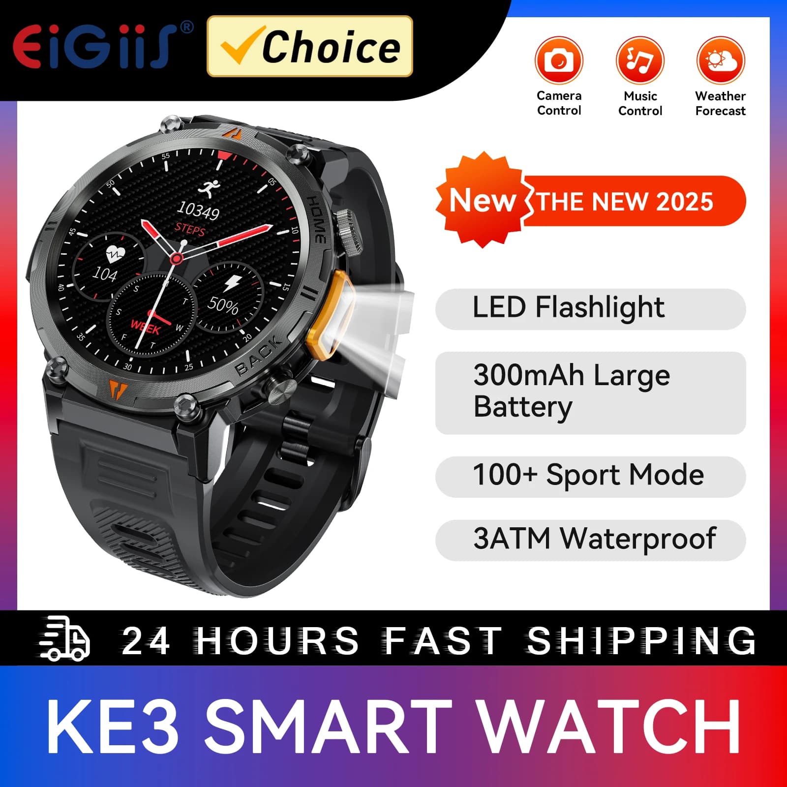 Smartwatch EIGIIS 2024 homme monitoring santé étanche multi sports appels Bluetooth écran tactile lampe