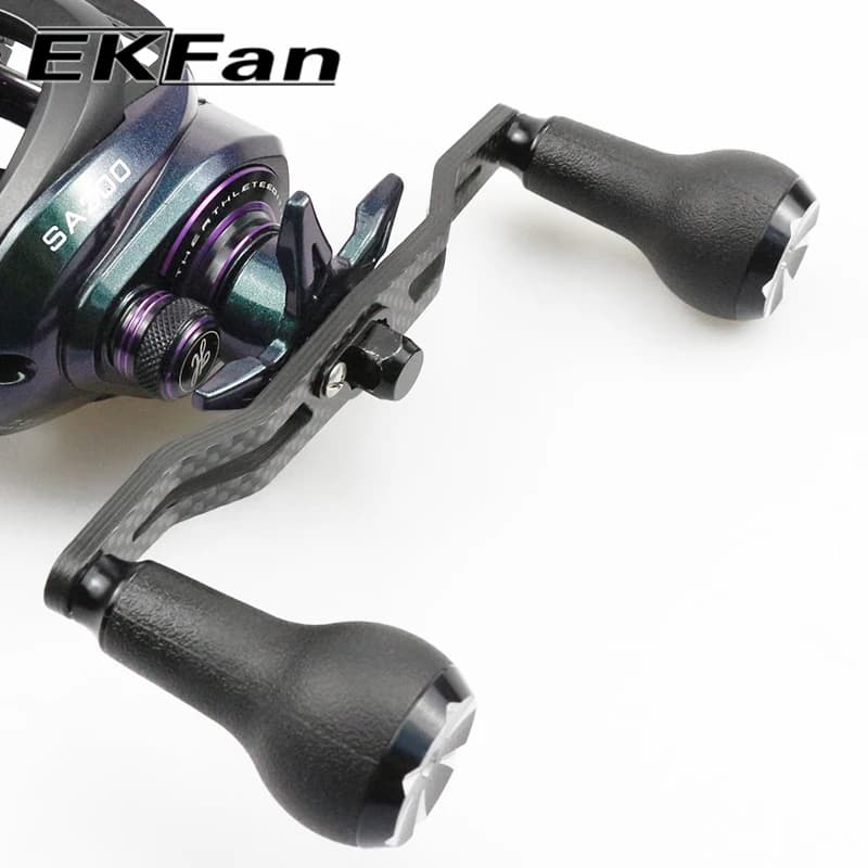 Manivelle carbone 130mm pour moulinet pêche EKfan avec poignée TPE, compatible SHIMANO et DAIWA, accessoire pêche