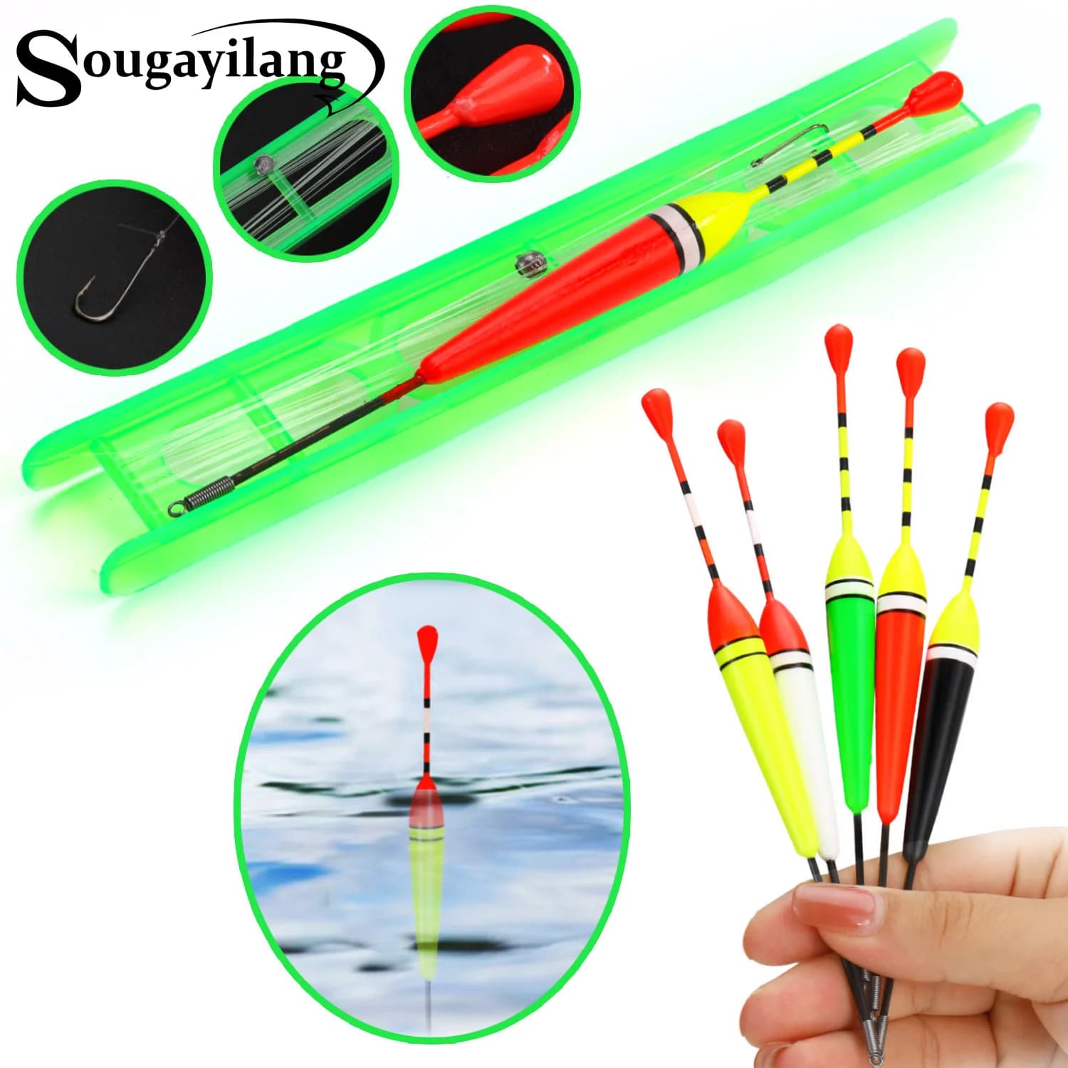Sougayilang 5 flotteurs de pêche chinois avec triple hameçon - Accessoires de pêche polyvalents pour tous poissons