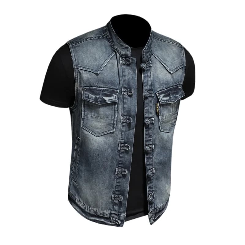 Veste en denim casual homme 2025, tendance élégante avec boucle disque et couleur unie - qualité boutique