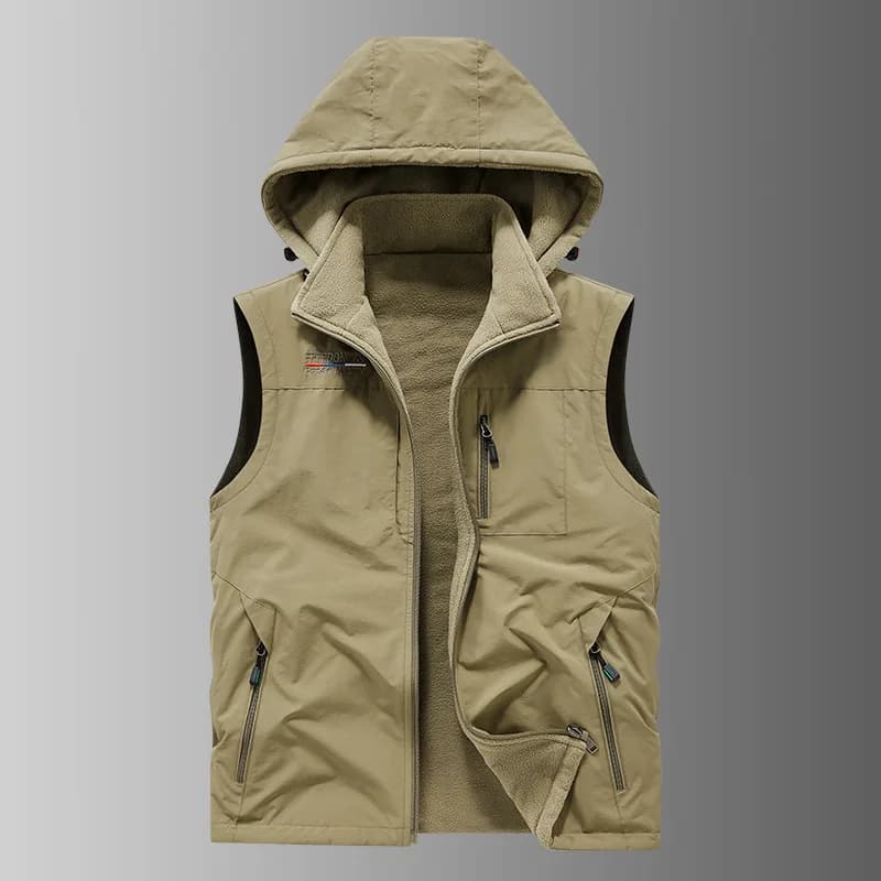 Veste polaire capuche homme double face nylon épais chaude pêche extérieur automne hiver