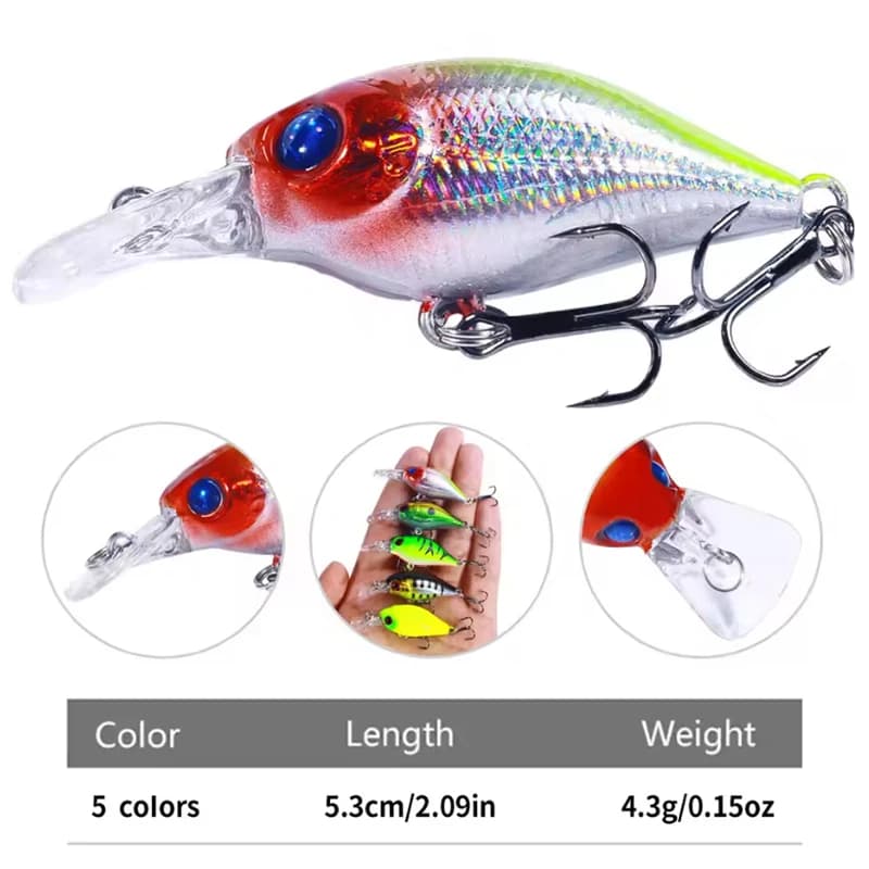 Set 5Pcs Crankbait 4.4g 5cm - leurres crank pour pêche en surface du black bass, brochet et poisson rock
