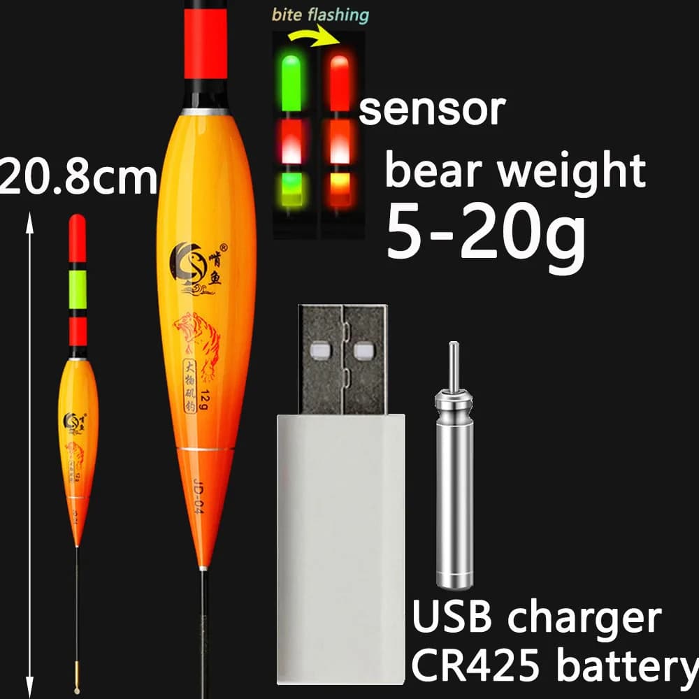 Flotteur LED Alarme Morsure Nuit Pêche - Capteur Vertical Lampe Flash USB 5g à 20g