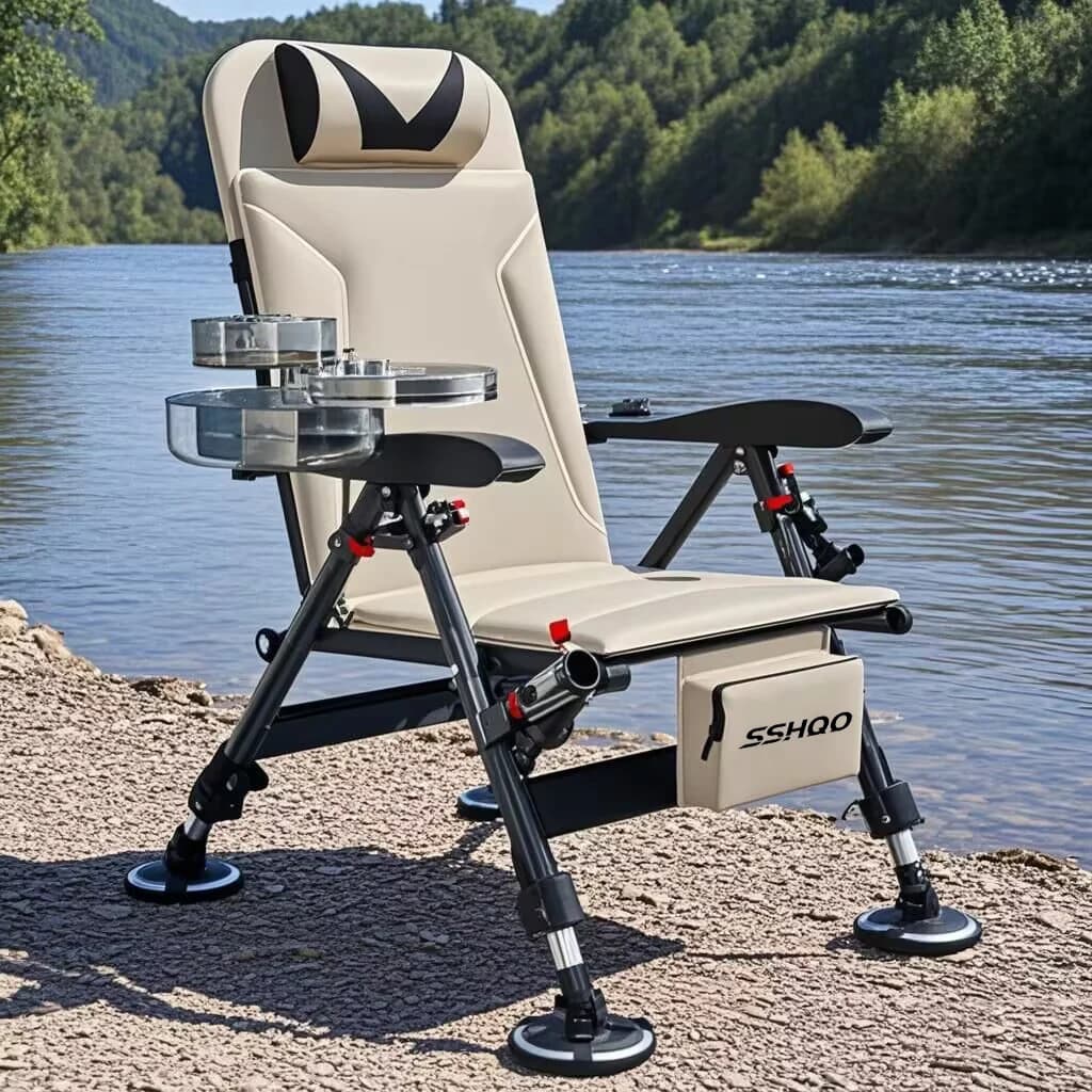 Chaise pêche pliante portable renforcée multilingue pour camping extérieur siège confortable pêcheur