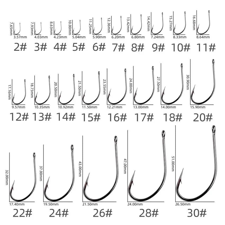 50 hameçons carbone pour carpe avec trou et ardillon, hameçon vers pour pêche à la mouche et leurre
