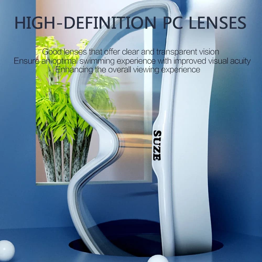 Lunettes de natation grand cadre fashion avec étui - Verres PC HD anti-buée, silicone doux, bouchons anti-glisse