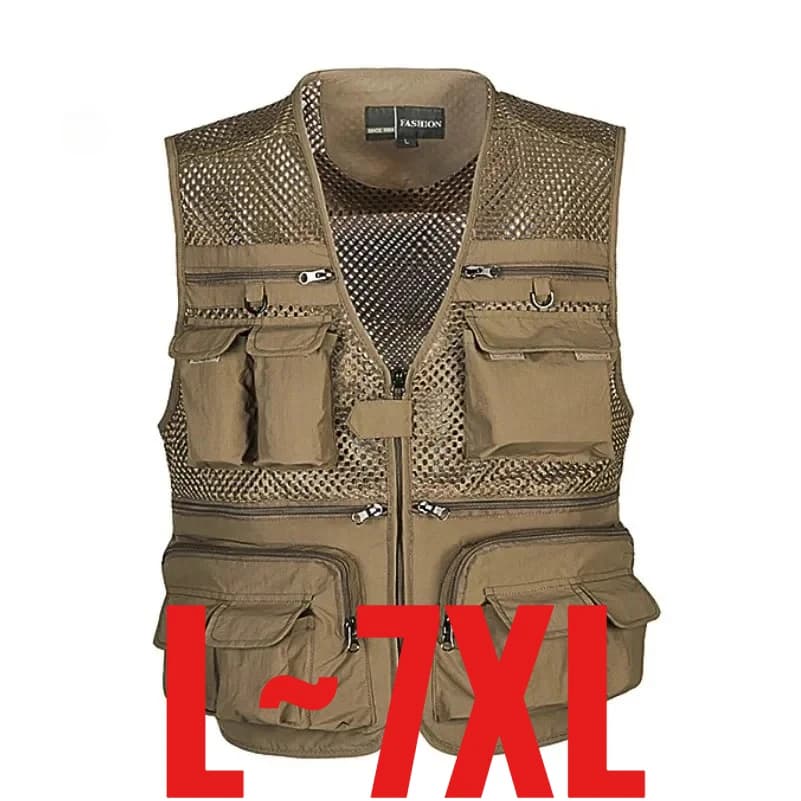 Veste sans manches pêche homme grande taille multi-poches respirant séchage rapide été