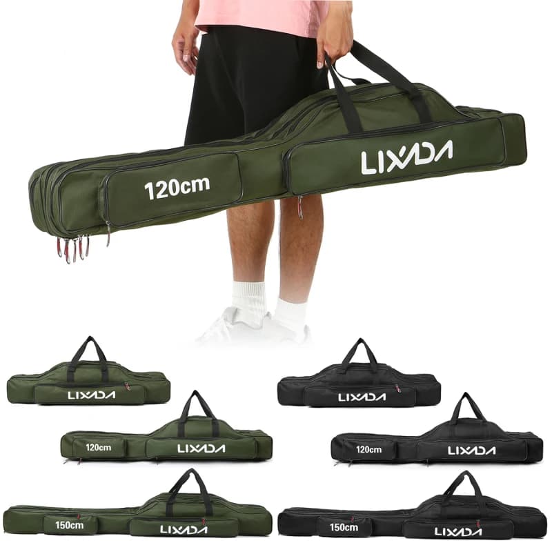 Sac transport cannes pêche Lixada 90/120/150cm 3 couches pliable rangement moulinets accessoires