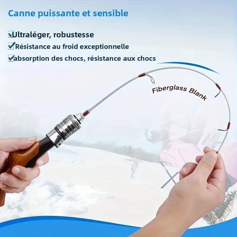 Canne pêche glace portable détachable ultra-légère sensible pour pêche hivernale sur lac gelé