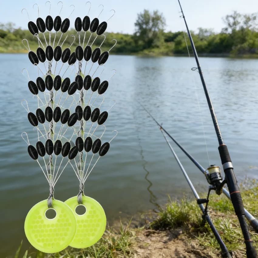 60 flotteurs ovales noirs en caoutchouc pour pêche carpe et fly fishing - lot économique