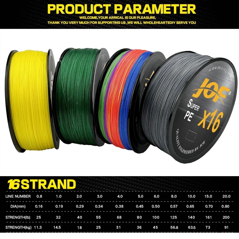 Ligne tressée JOF X16 16 brins 500M haute résistance 25-100LB - Multifilament PE ultra-souple et durable