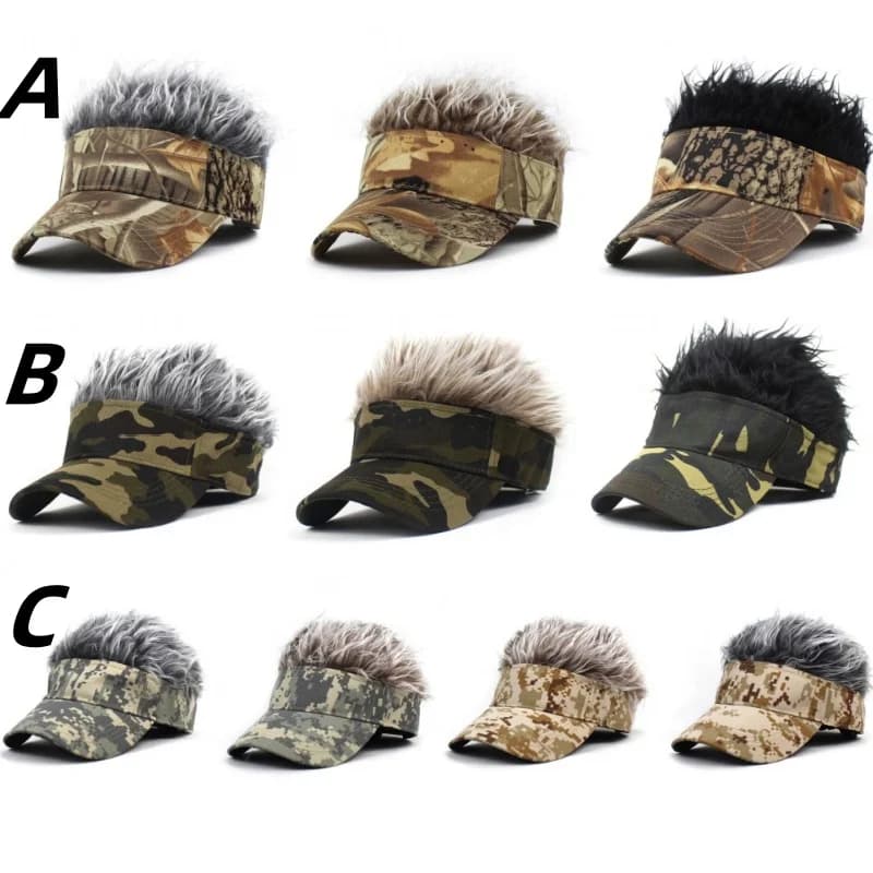 Casquette camouflage armée verte jungle visière perruque cheveux courts synthétiques baseball pêche