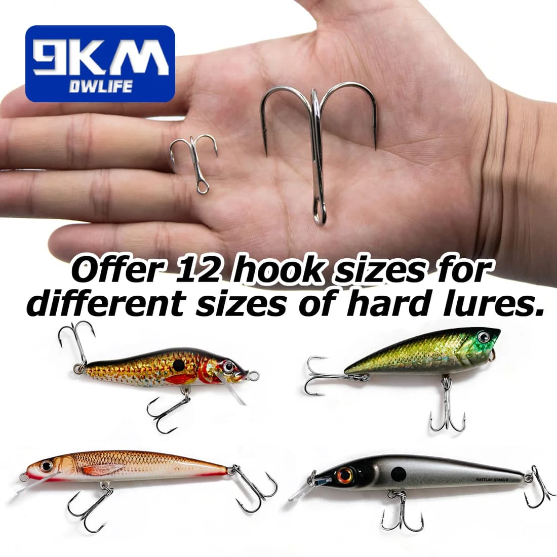 Hameçons triples 25-50pcs pour leurres durs pêche mer et eau douce avec ardillon pointu