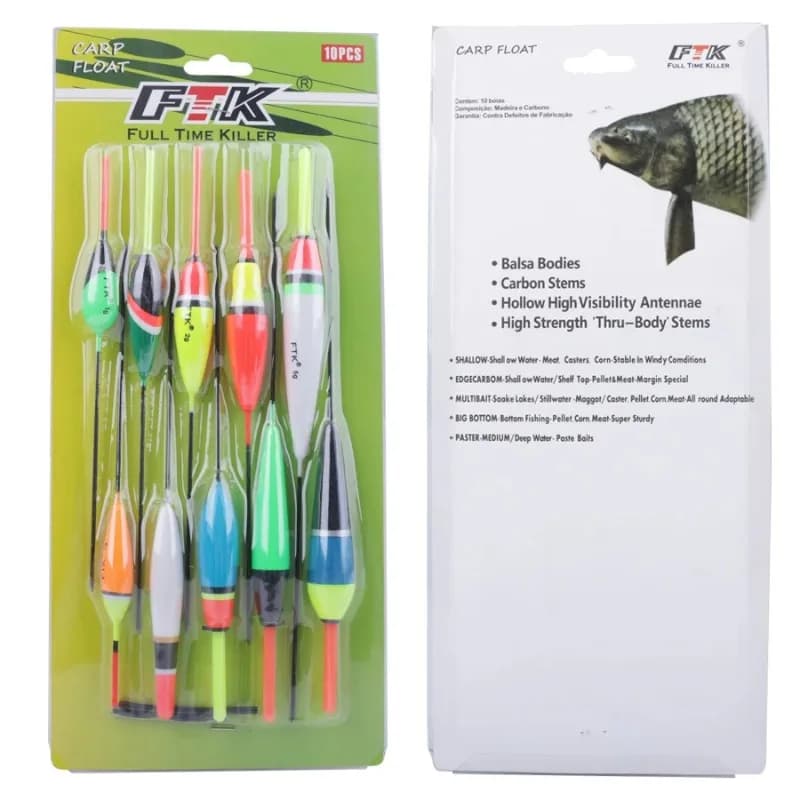 Lot de 10 flotteurs légers en liège pour la pêche à la carpe, multicolores, tailles 1