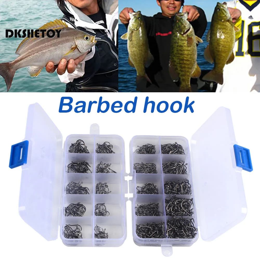 Kit 100 à 1000 hameçons barbés pour pêche eau douce et mer - Boîte de rangement pratique