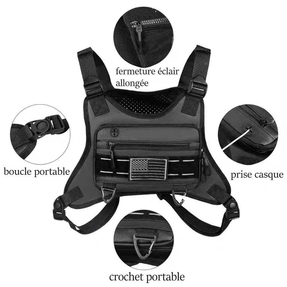 Sac de poitrine running réglable pour randonnée et voyage, holster sécurisé pour équipement de pêche et accessoires outdoor.