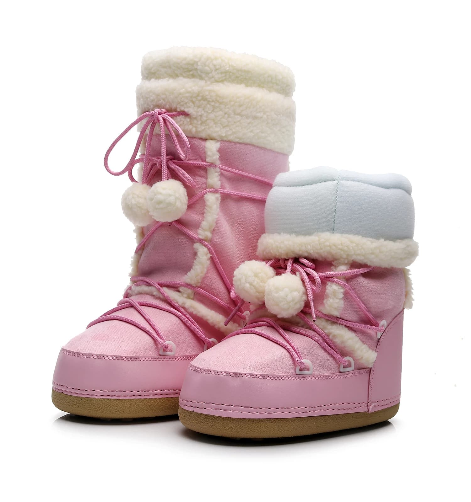 Bottes de neige femme rose avec laçage - Chaussures d'hiver chaudes et antidérapantes pour femmes