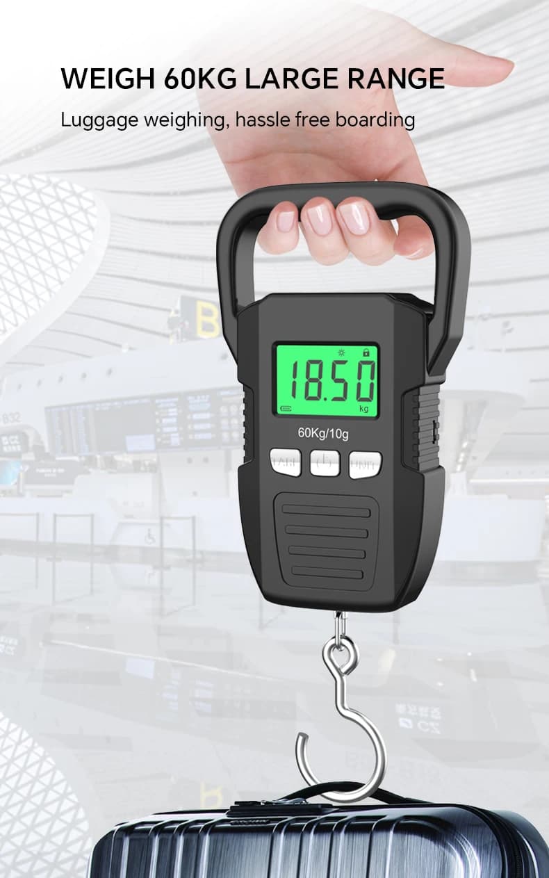 Balance pêche numérique portable 60kg 10g - Pèse-bagages électronique à accrocher avec chargeur USB