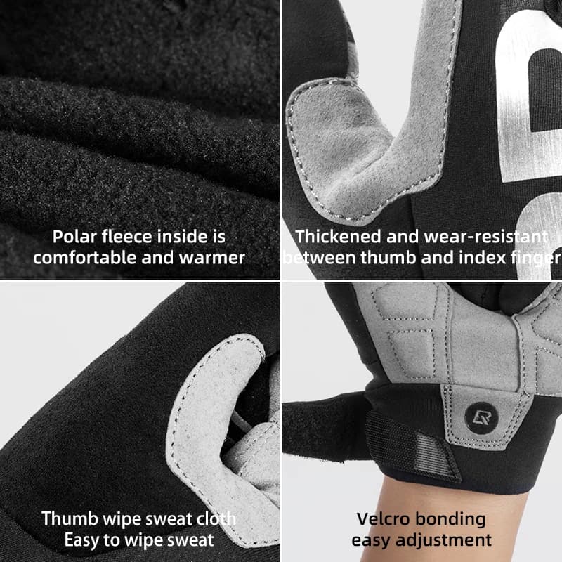 Gants vélo ROCKBROS épais SBR anti-chocs thermiques longs hiver automne pêche sport cyclisme