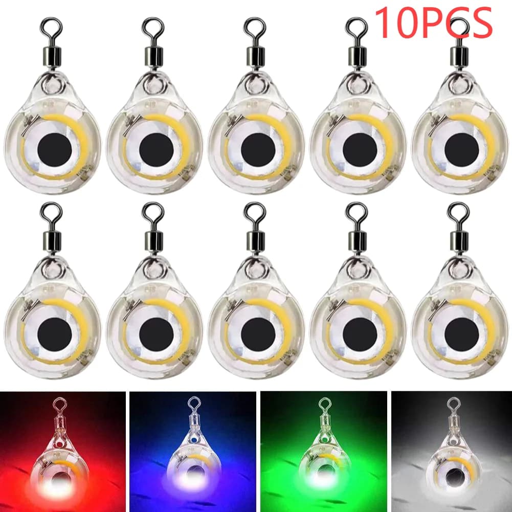 10 lampes LED sous-marines pour attirer calamar et poisson, leurre lumineux forme d'oeil pour pêche en profondeur