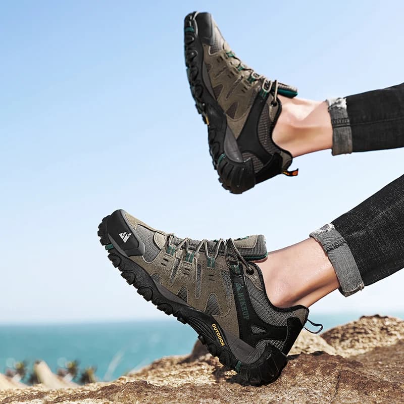 Chaussures randonnée homme cuir daim résistantes - Sneakers tactiques trekking chasse marche extérieure