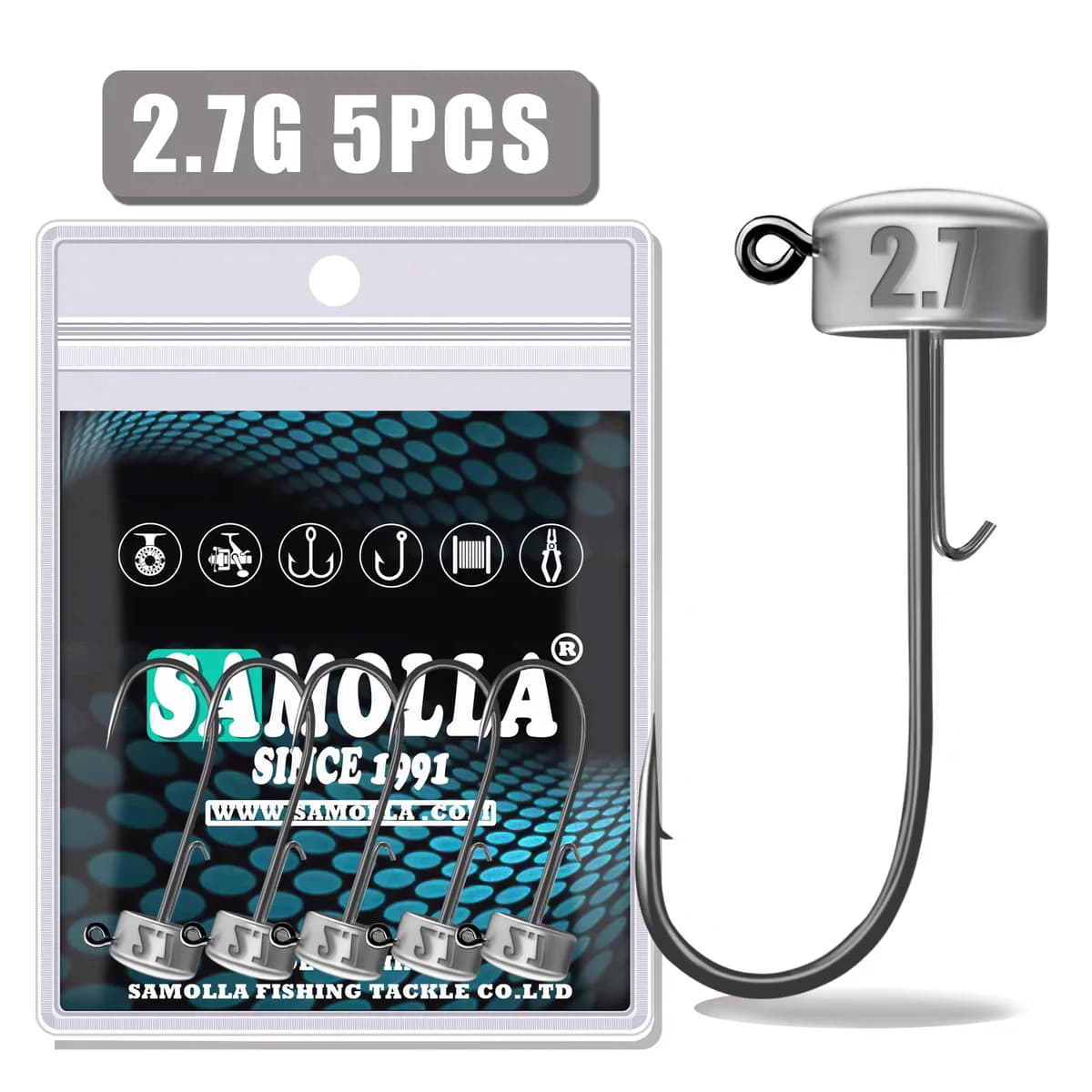 5 hameçons jig tête lourde pour leurres souples - Outils de pêche casting et tumbling professionnels