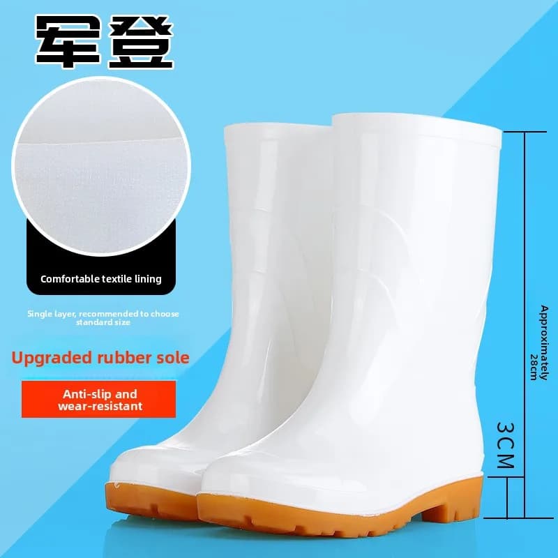 Bottes de pêche blanches anti-dérapantes mi-mollet imperméables pour chef et extérieur