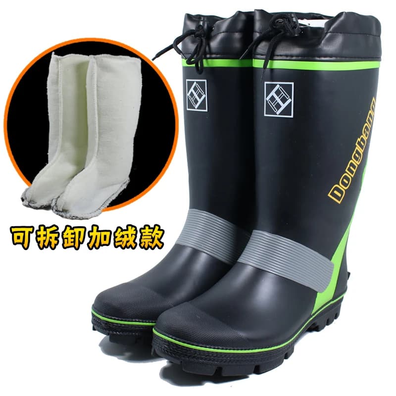 Chaussures pêche hiver hommes anti-dérapantes étanches hautes spécial velours bottes pluie équipement