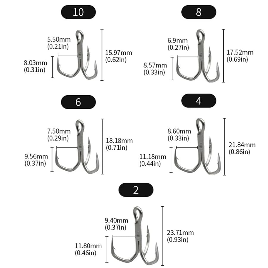 Hameçons triples 5X renforcés 10 pièces pour pêche gros poissons truite saumon thon